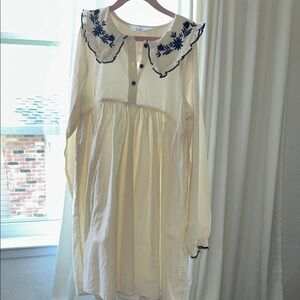 H&M Cream Dress with black Embroidery soft corduroy child